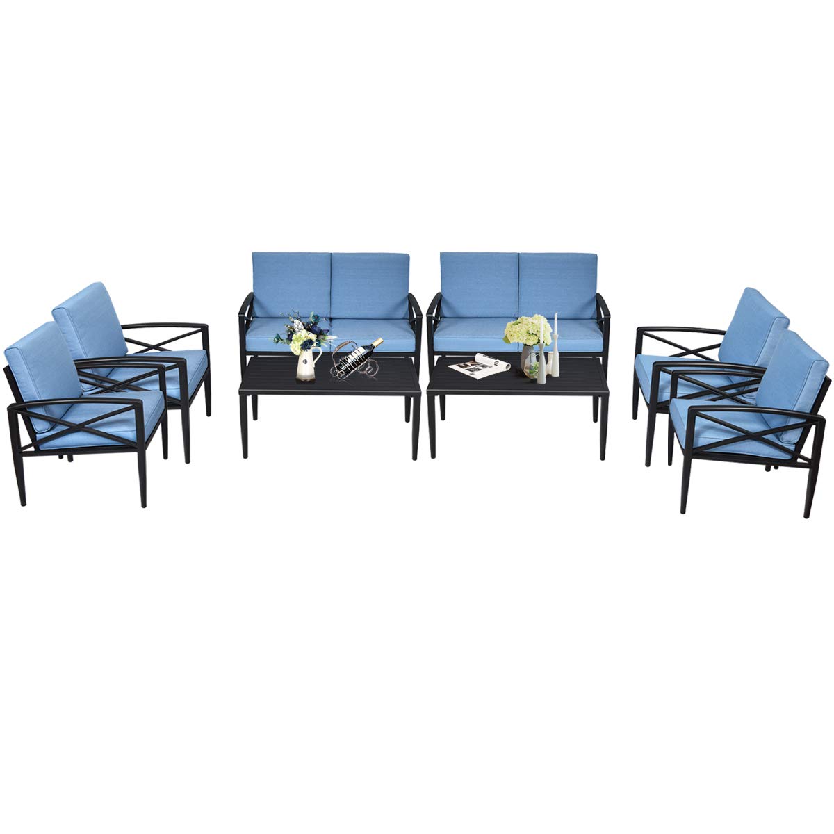 Tangkula Outdoor Aluminum Patio Conversation Set, Patio Sofa Set 1 Loveseat, 2 Single Sofas, 1 Coffee Table