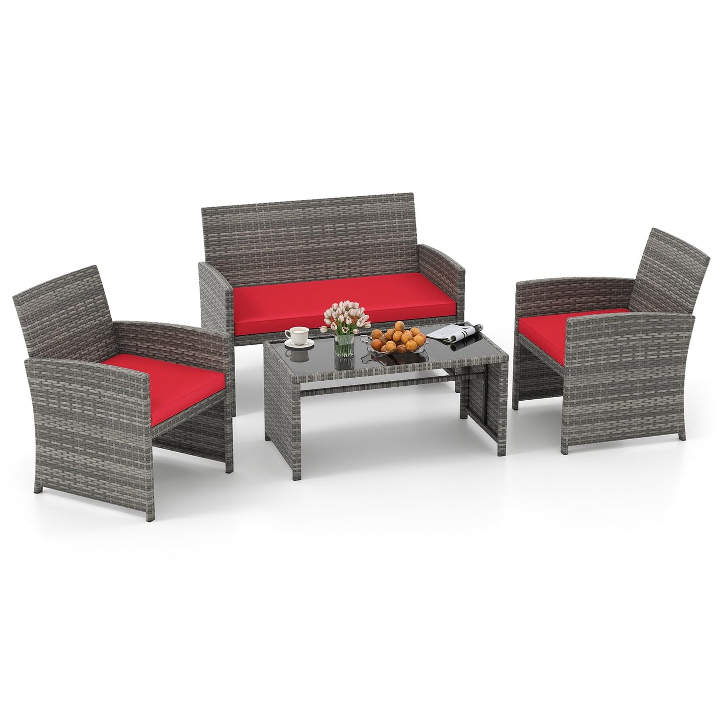 Tangkula 4 Piece Patio Wicker Furniture Set