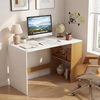 Tangkula Bureau d'ordinateur 112 cm pour domicile/bureau avec étagère à 2 niveaux en bois