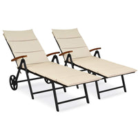 Tangkula Foldable Outdoor Chaise Lounger, Wicker Lounger Chair with Aluminum Black Frame, Wheels for Easy Moving