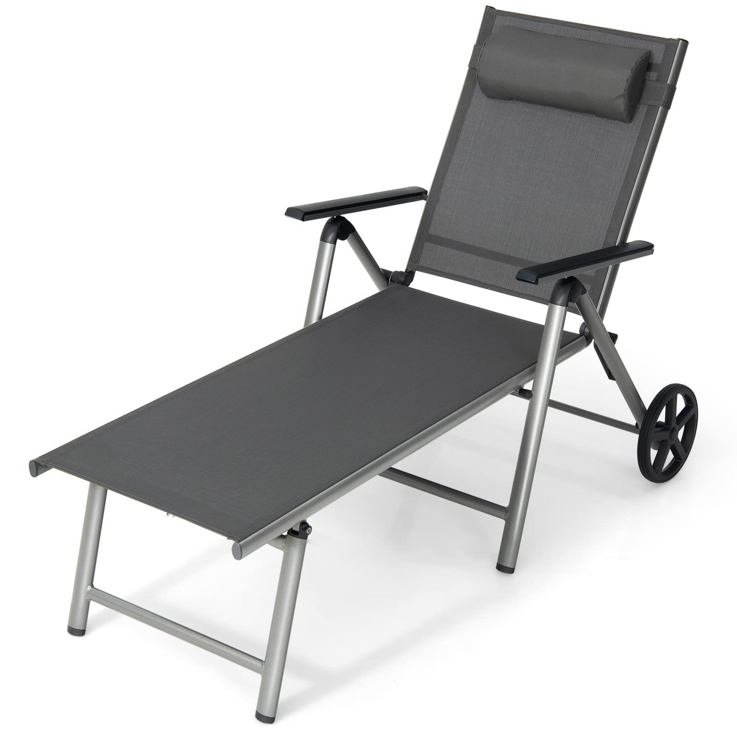 Tangkula Outdoor Aluminum Chaise Lounge Chair with Wheels