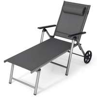 Tangkula Outdoor Aluminum Chaise Lounge Chair with Wheels