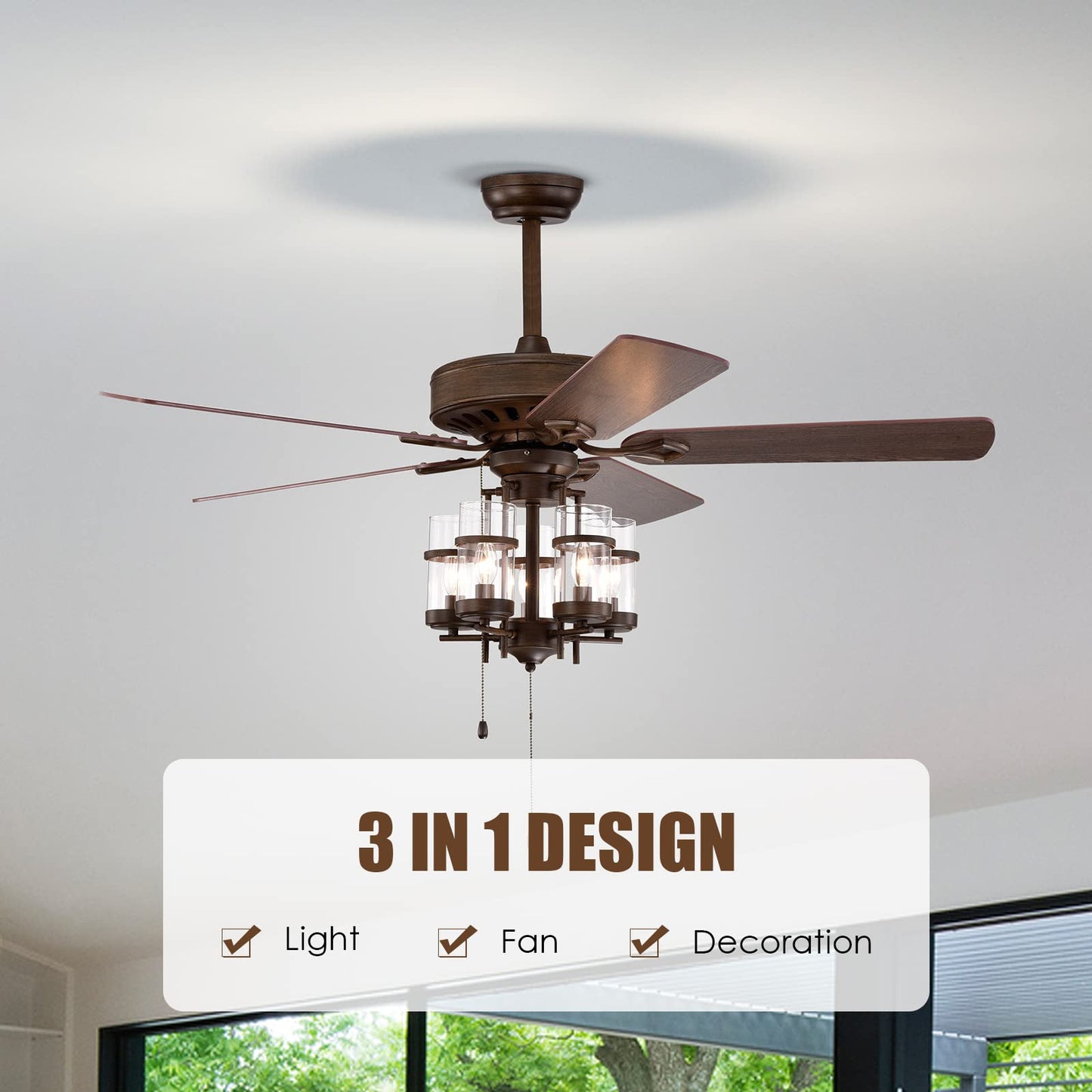 Tangkula 50 Inch Ceiling Fan Light with 5 Explosion proof Glass Lampshades