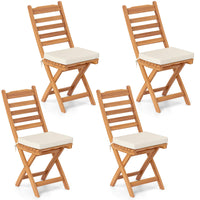 Tangkula Patio Folding Chairs Set, Acacia Wood Slatted Dining Chairs w/Soft Seat Cushion