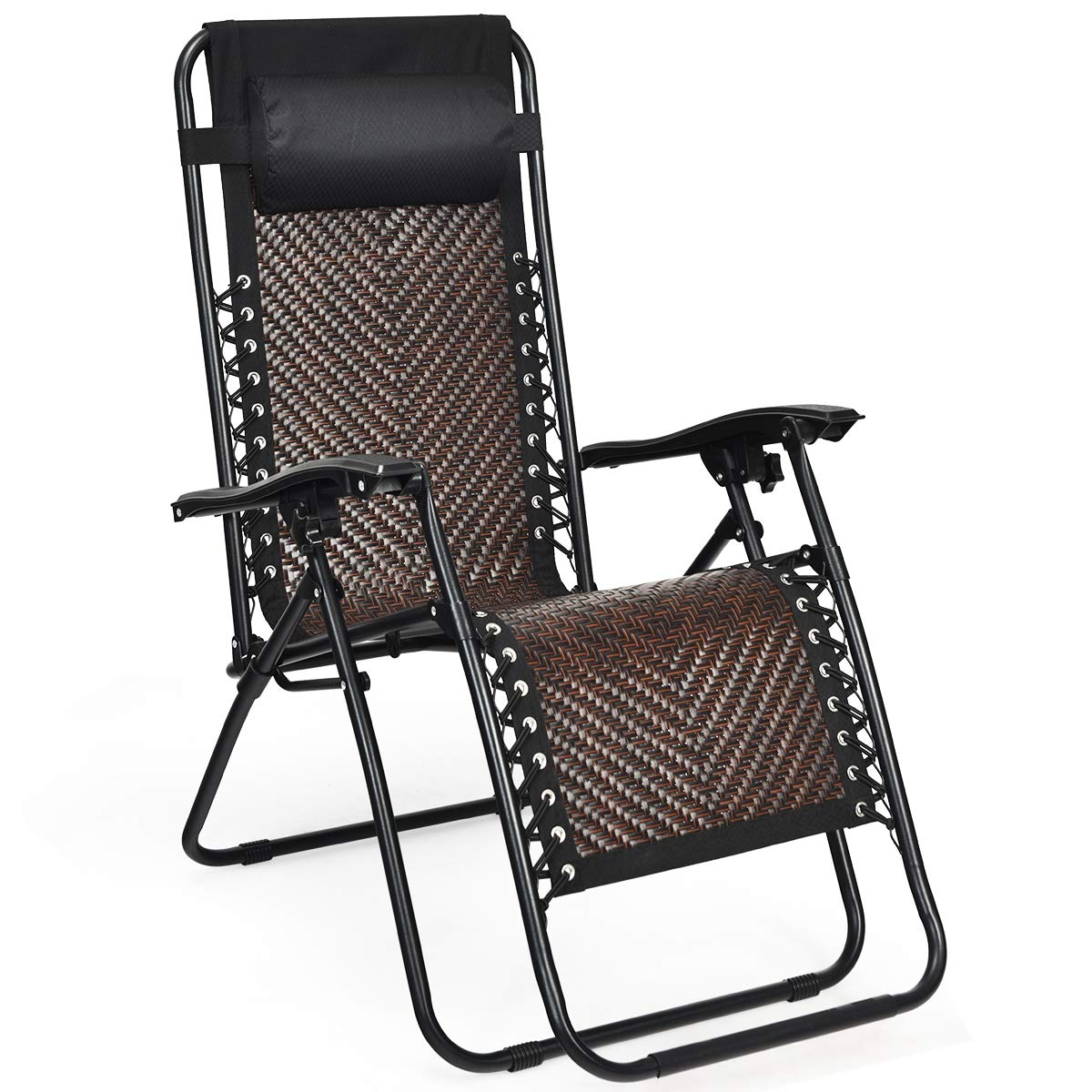 Tangkula Patio Rattan Zero Gravity Lounge Chair