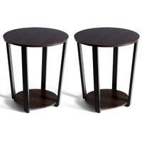 Tangkula Round End Table, 2-Tier Metal Sofa Table with Storage Shelf