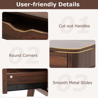 Mid-Century Desk with 2 Drawers, Writing Study Desk, PC Laptop Desk