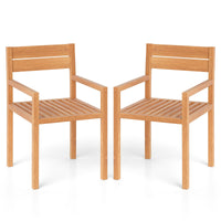 Tangkula Outdoor Teak Wood Chair Patio Dining Armchair w/Slatted Seat & Backrest