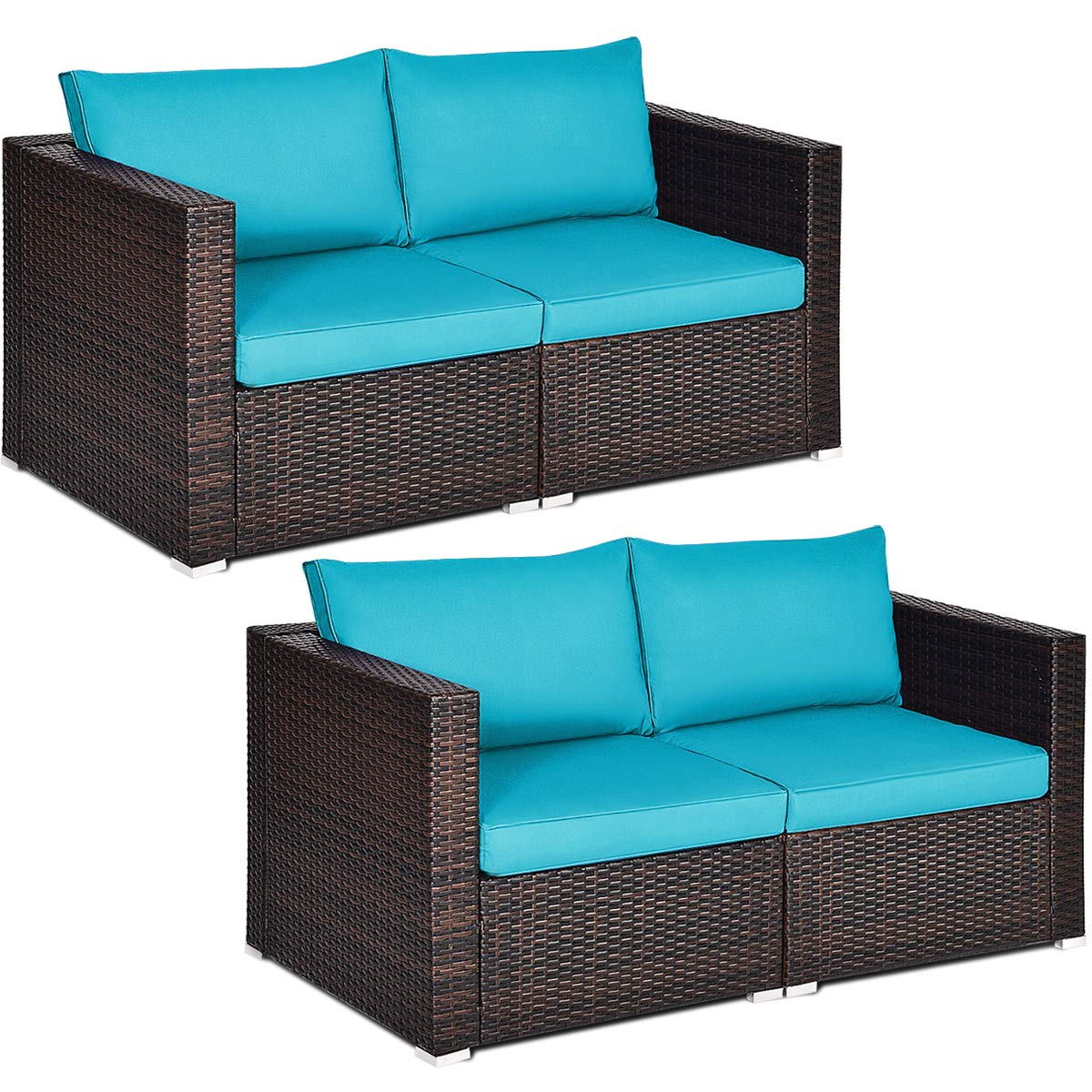 Wicker Loveseat 2 Piece, Patio Furniture Couch with Removable Cushions