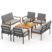 Tangkula Patio Furniture Set Outdoor Conversation Set with Acacia Wood Coffee Table