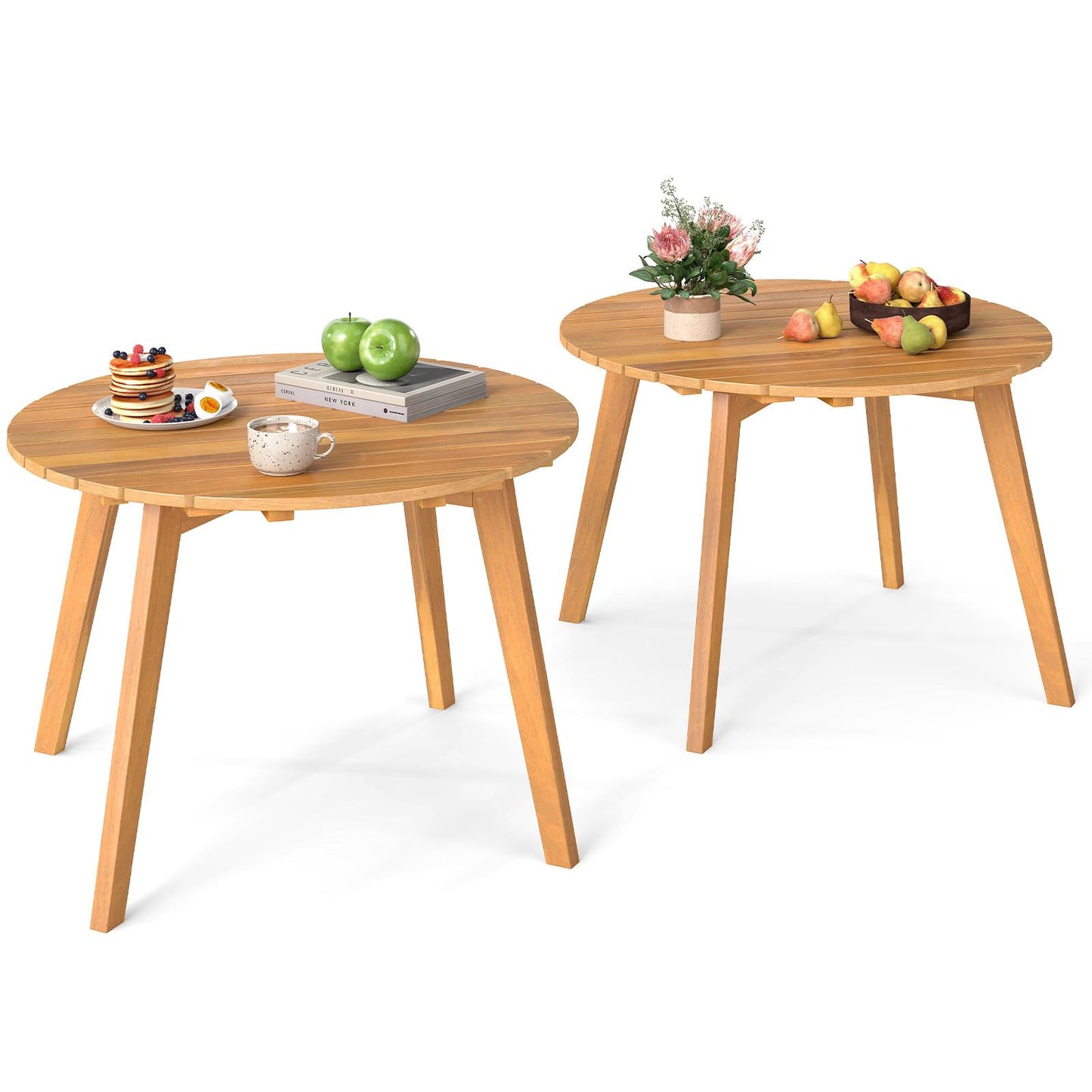 Tangkula Table d'appoint d'extérieur de 24,5 pouces en bois d'acacia, table de bistrot ronde d'appoint pour terrasse