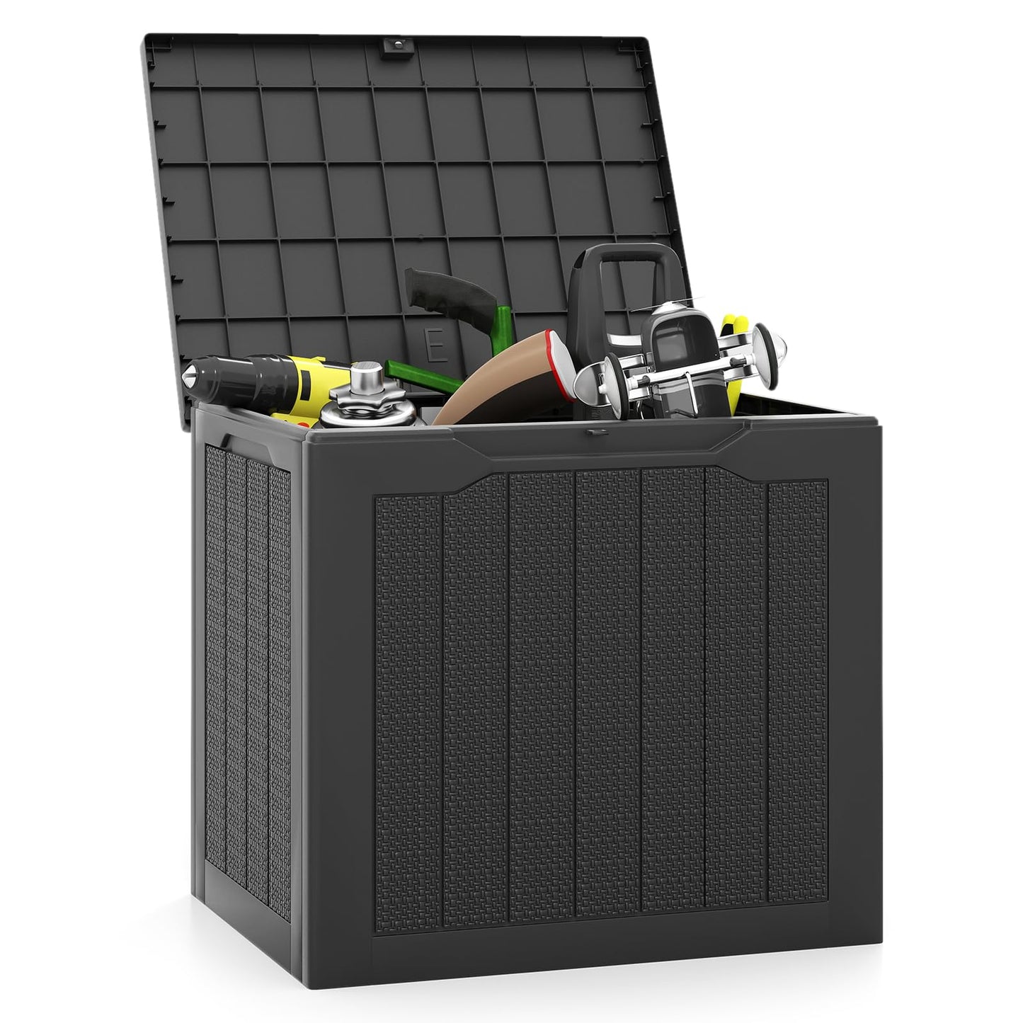Tangkula 30 Gallon Outdoor Storage Box Resin Storage Bench with Lockable Lid