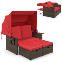 Tangkula Outdoor Patio Rattan Daybed w/Retractable Canopy & Adjustable Backrests