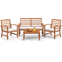 Tangkula 4 Pieces Outdoor Furniture Set, Acacia Wood Conversation Set w/Soft Seat Cushions