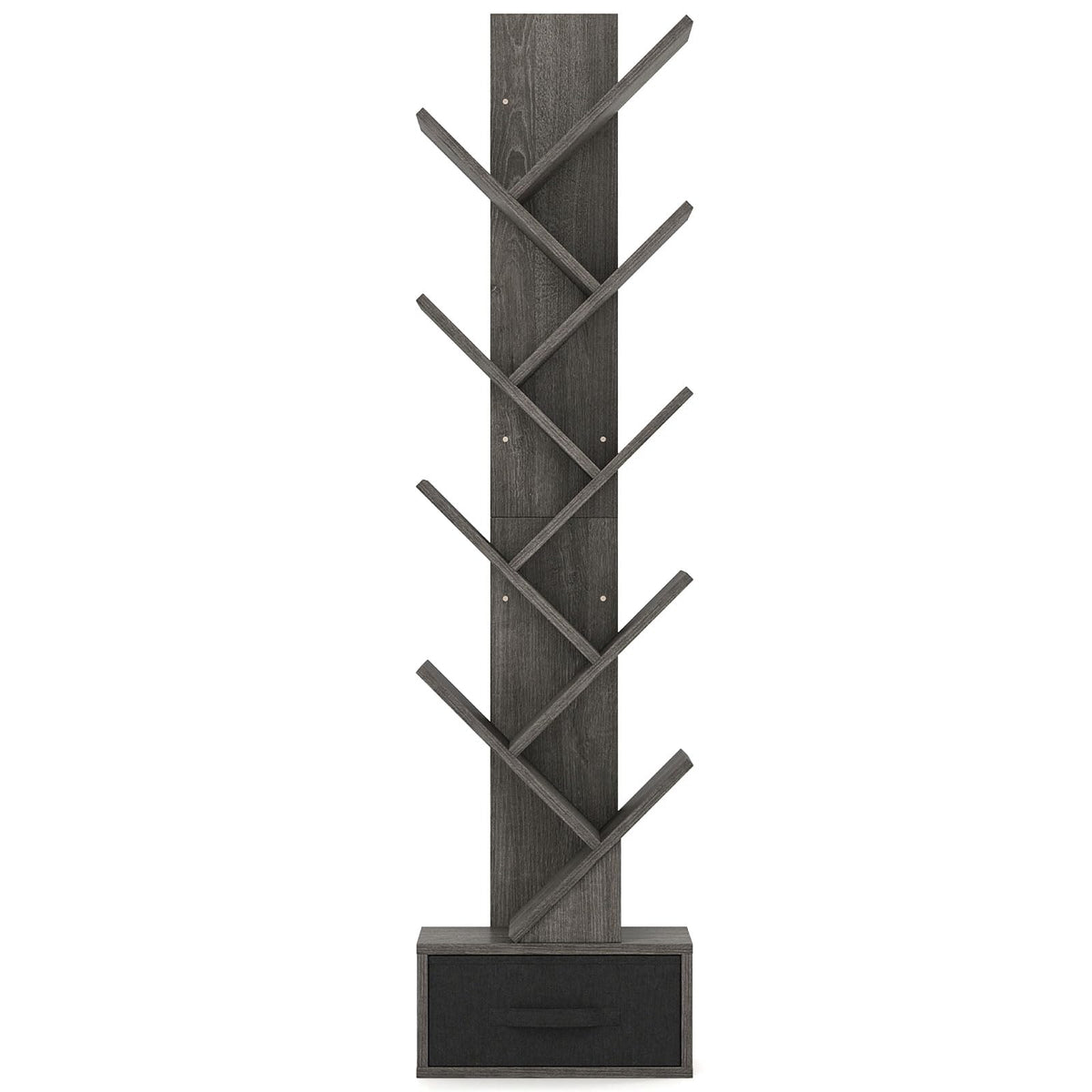 Tangkula Tree-Shaped Bookshelf with Folding Fabric Drawer