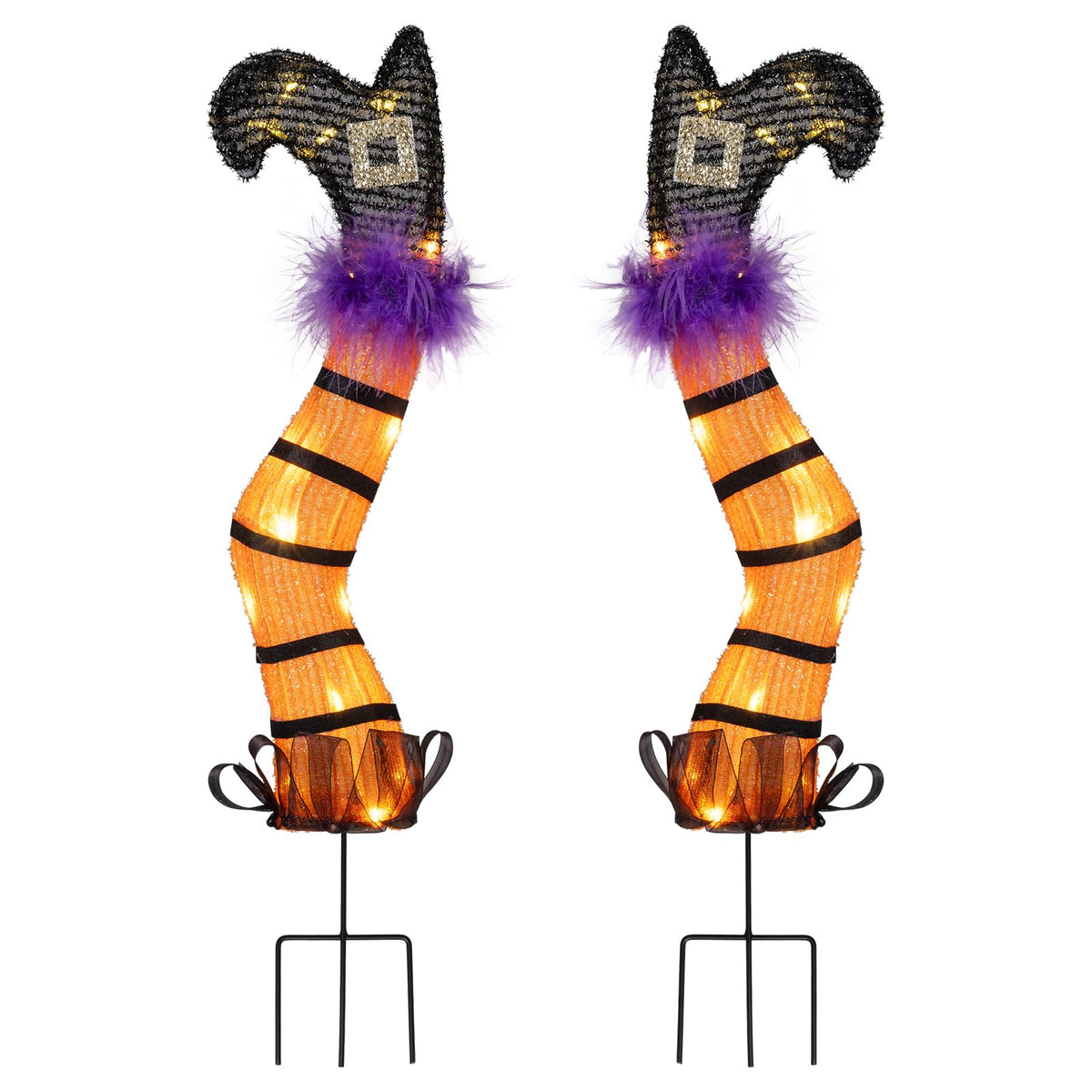 Tangkula Set of 2 Halloween Lighted Witch Legs Decorations with Stakes