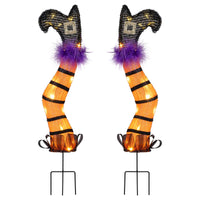 Tangkula Set of 2 Halloween Lighted Witch Legs Decorations with Stakes