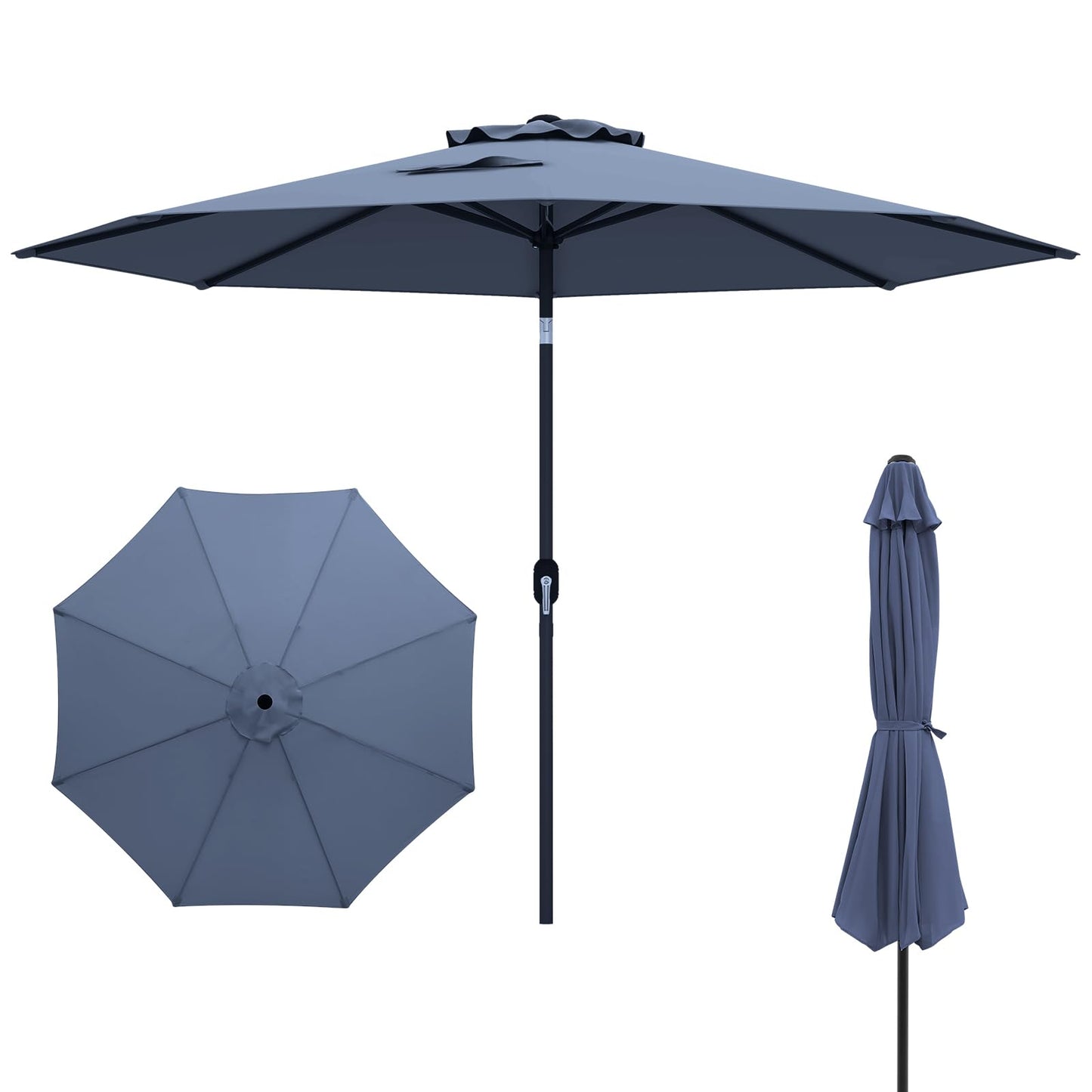 Parasol de patio de 3 m, parasol de marché extérieur avec inclinaison à bouton-poussoir