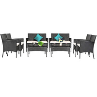 Tangkula Patio Furniture Set, Outdoor Wicker Conversation Set with Tempered Glass Coffee Table