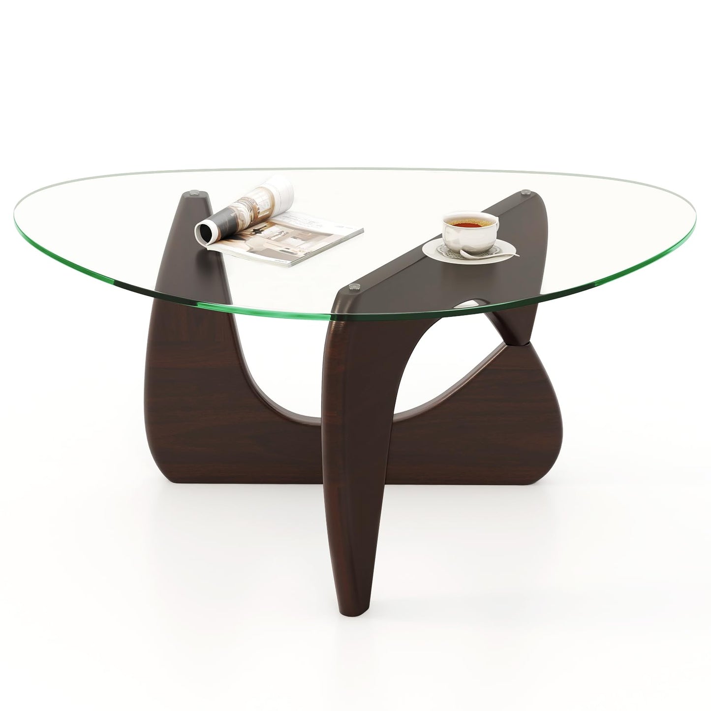 Tangkula Triangle Glass Coffee Table Mid-Century Modern Center Table