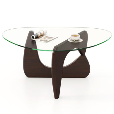 Tangkula Triangle Glass Coffee Table Mid-Century Modern Center Table