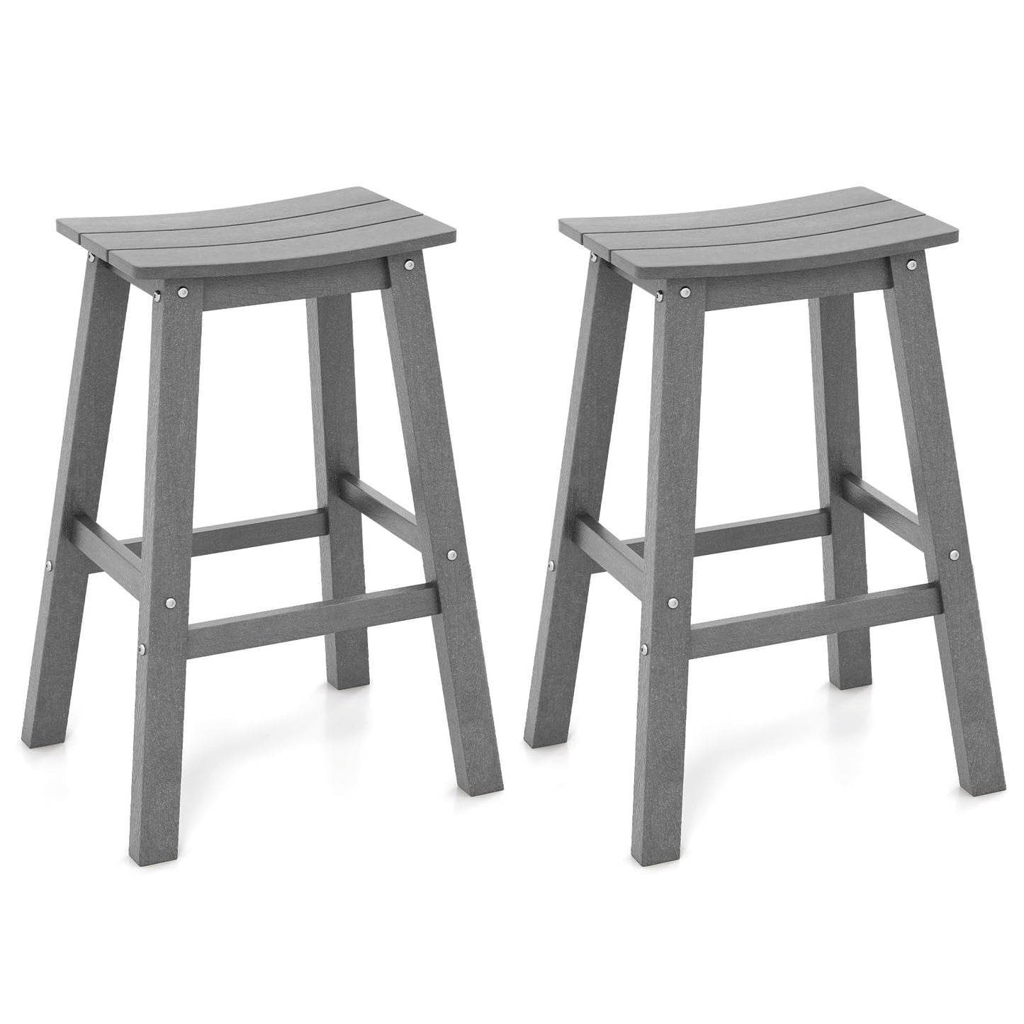 Tangkula Patio Bar Stools Set 29 Inch HDPE Bar Height Armless Saddle Stools with Curved Seat & Footrests