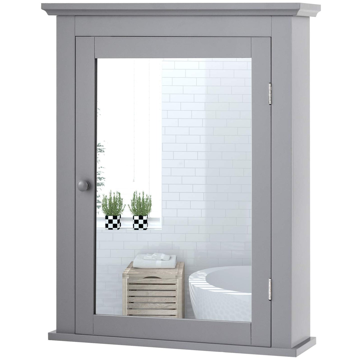 Tangkula Bathroom Cabinet with Mirror, Mirrored Wall-Mounted Storage Medicine Cabinet