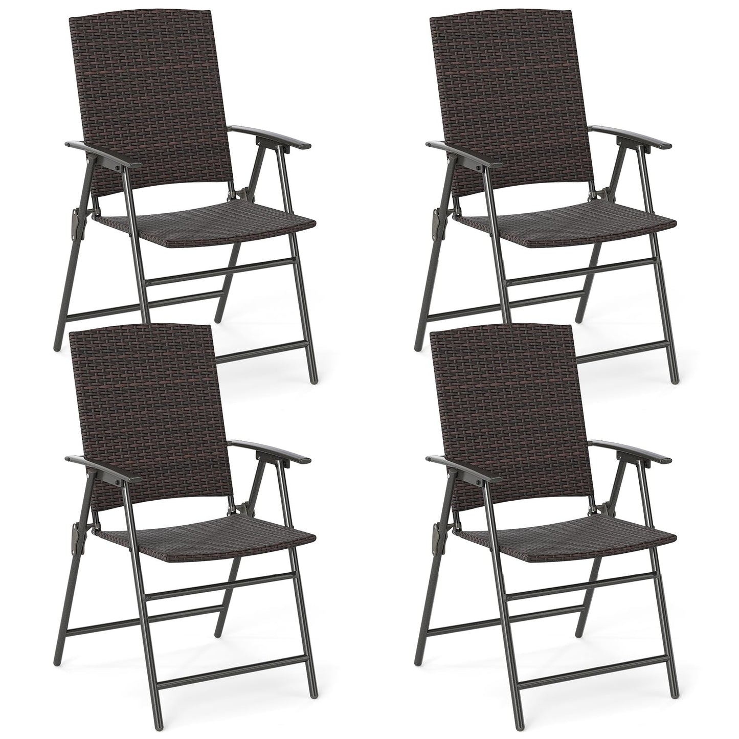 Tangkula Outdoor Folding Chairs Set Patio PE Wicker Dining Chairs