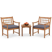 Tangkula 3 Piece Wood Patio Furniture Set, Outdoor Bistro Set w/Soft Seat Cushions