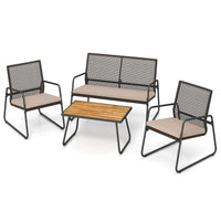 Tangkula 4 Pieces Patio Furniture Set with Acacia Wood Coffee Table & Zippered Cushions