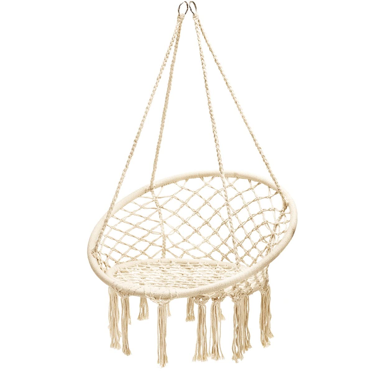 Tangkula Hanging Hammock Chair, Macrame Swing Chair with Tassels and Heavy-Duty Hanging Rings