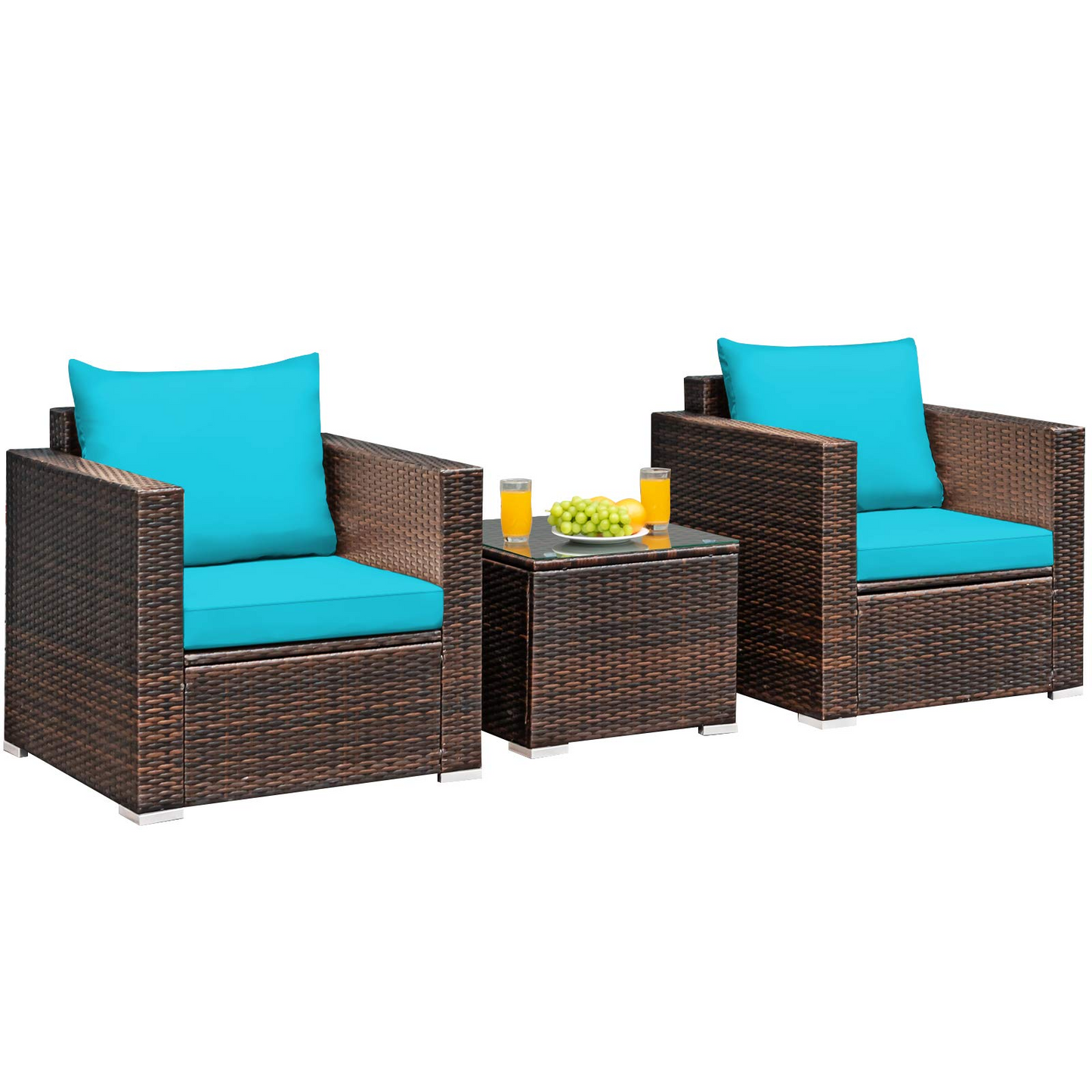 Tangkula 3 Pieces Patio Furniture Set, Outdoor Conversation Rattan Furniture Set