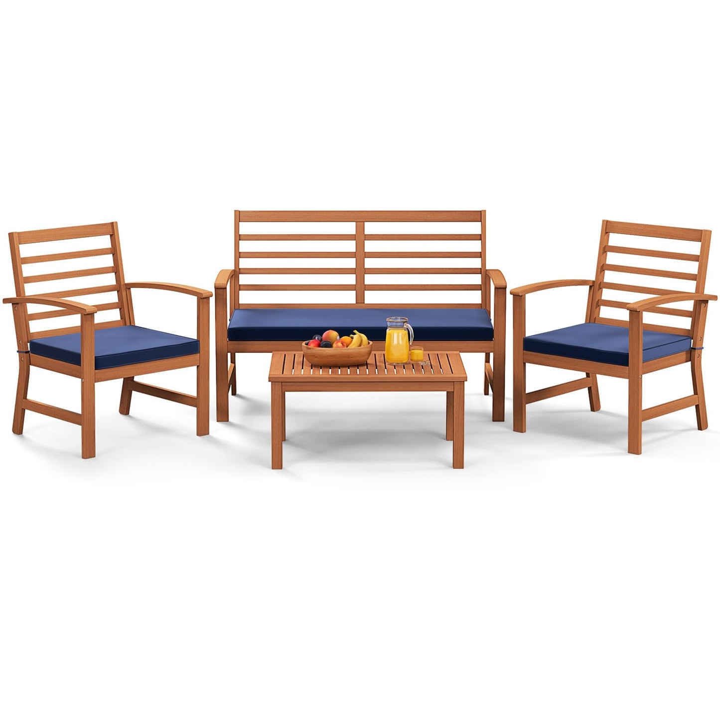 Tangkula 4 Pieces Outdoor Furniture Set, Acacia Wood Conversation Set w/Soft Seat Cushions