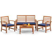 Tangkula 4 Pieces Outdoor Furniture Set, Acacia Wood Conversation Set w/Soft Seat Cushions
