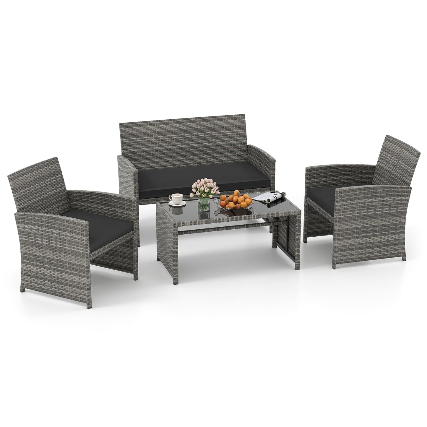 Tangkula 4 Piece Patio Wicker Furniture Set