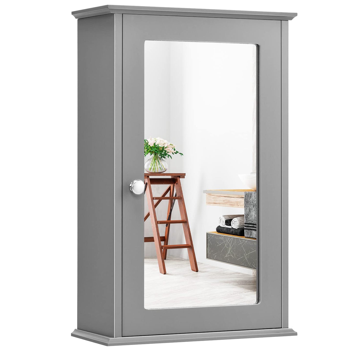 Tangkula Mirrored Bathroom Cabinet, Wall Mount Storage Cabinet with Single Door