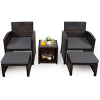 Tangkula 5 Pieces Patio Rattan Furniture Set, Outdoor Conversation Set