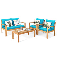 Tangkula Outdoor Conversation Sofa and Table Set with Water Resistant Cushions