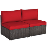 Tangkula 2 PCS Outdoor Wicker Armless Sofa, Patio Rattan Sectional Sofa Set w/2 Thick Cushions and 2 Pillows