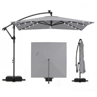 Tangkula 8x8 FT Solar Patio Umbrella with Base Included Square Offset Cantilever 360 Degree Rotation 32 LED Lights