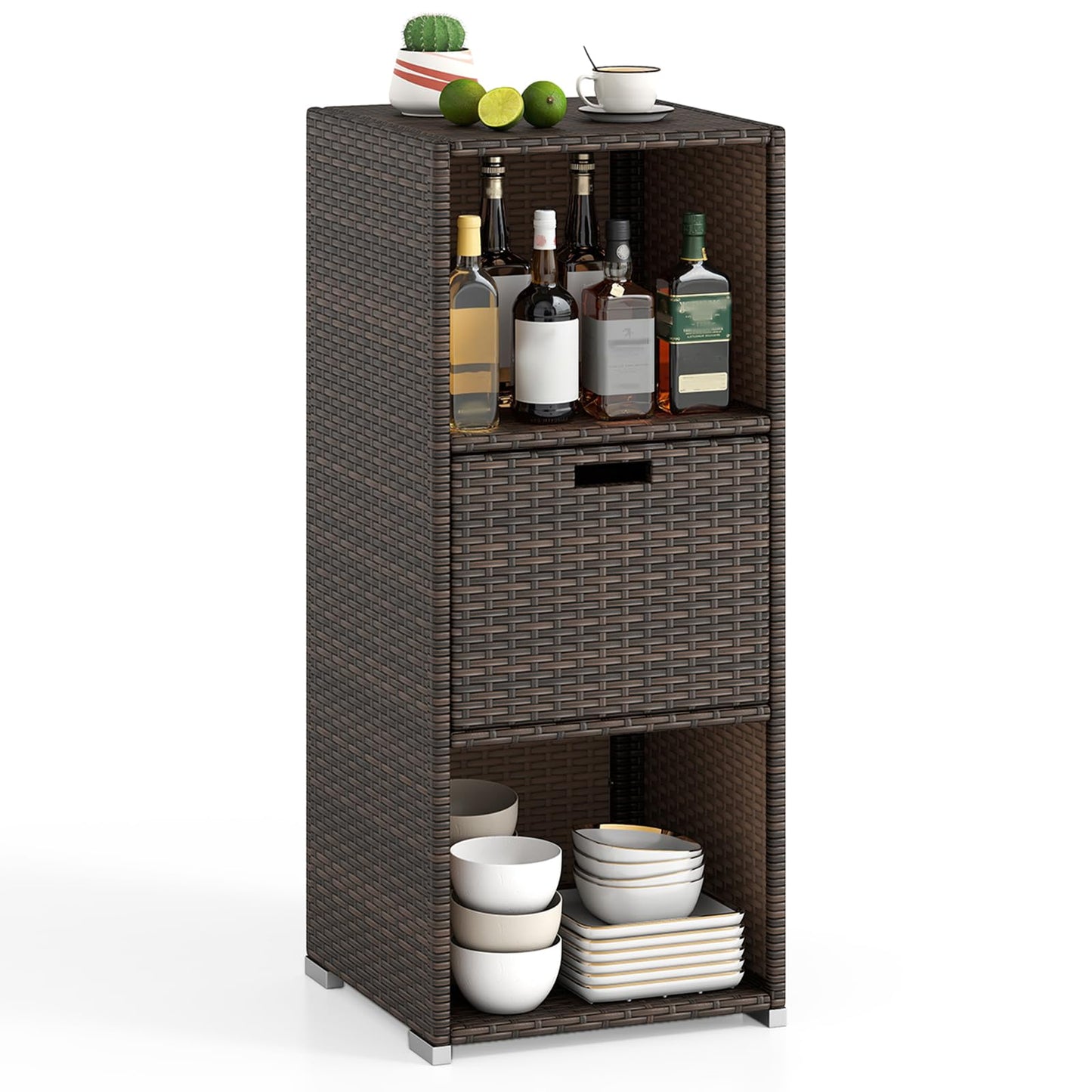 Tangkula Rattan Outdoor Storage Cabinet