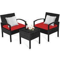 Tangkula 3 Piece Patio Conversation Set, Outdoor Rattan Sofa Set with White Seat Cushions & Coffee Table