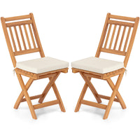 Tangkula Patio Folding Chairs Set, Acacia Wood Slatted Dining Chairs w/Soft Seat Cushion