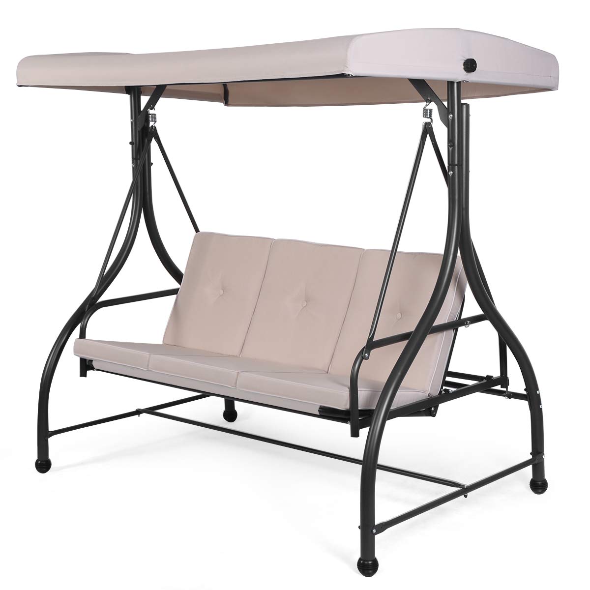 Tangkula 3 Seats Converting Patio Swing, Outdoor Porch Garden Canopy Swing with Comfortable Cushion Seats