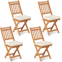 Tangkula Patio Folding Chairs Set, Acacia Wood Slatted Dining Chairs w/Soft Seat Cushion