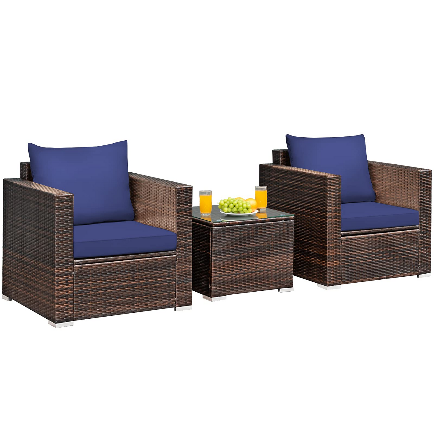 Tangkula 3 Pieces Patio Furniture Set, Outdoor Conversation Rattan Furniture Set