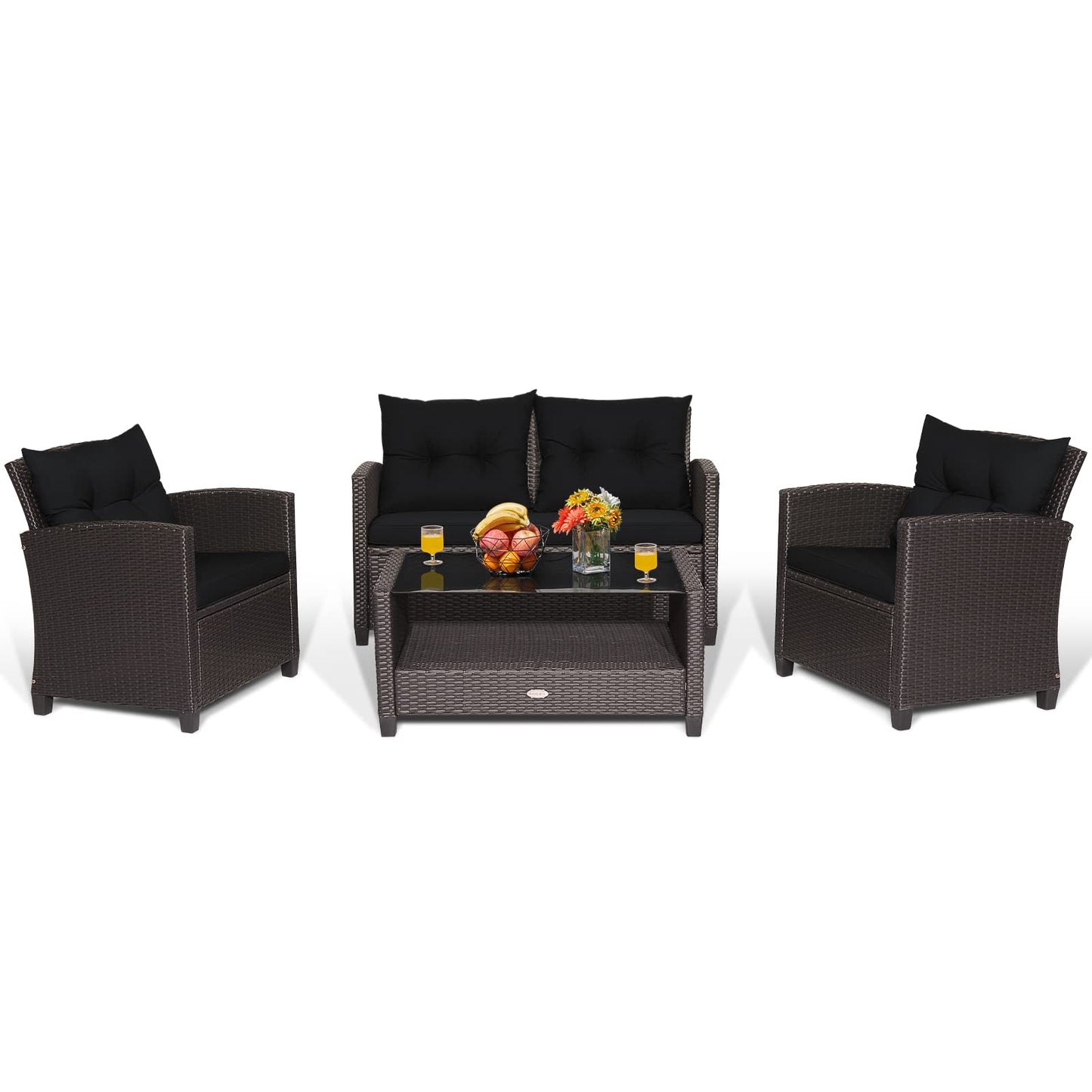 Tangkula Patio Furniture Set Rattan Wicker Chair Set