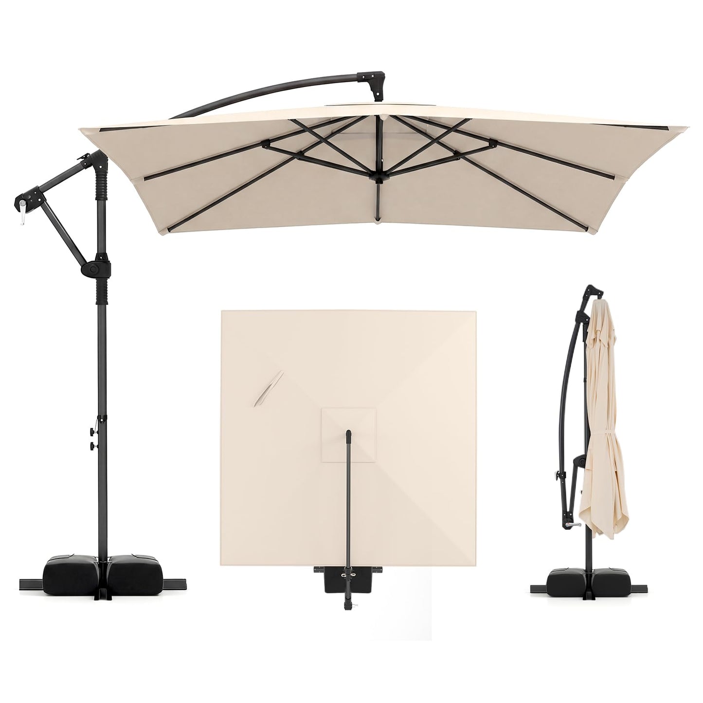 Tangkula 8x8 FT Patio Umbrella with Base Included Square Offset Cantilever 360 Degree Rotation