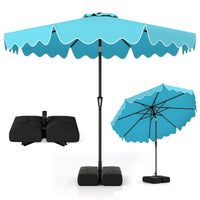 Tangkula 9 FT 2-Tiers Outdoor Scalloped Table Umbrella with Base Included