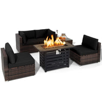 Tangkula 6-Piece Outdoor Wicker Conversation Set with 42 Inches Propane Fire Pit Table